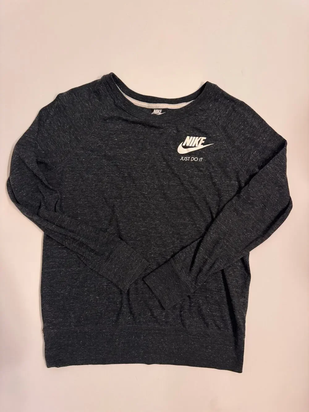Nike Sportswear Women's Crewneck Long Sleeve Top Heathered Black/White Size M